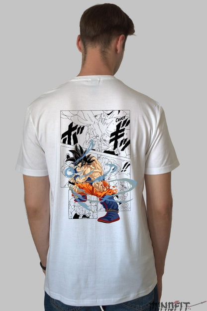 Tricou Anime Dragon Ball – Goku Manga Aura alb negru spate