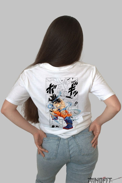 Tricou Anime Dragon Ball – Goku Manga Aura alb negru spate