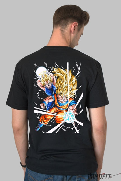 Tricou Anime Dragon Ball Goku si Gohan Super Saiyan barbat negru