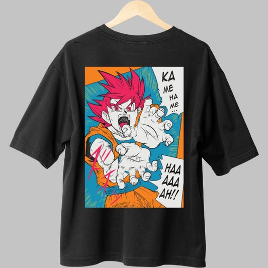 Tricou Anime Dragon Ball – Goku Super Saiyan God Kamehameha negru fata
