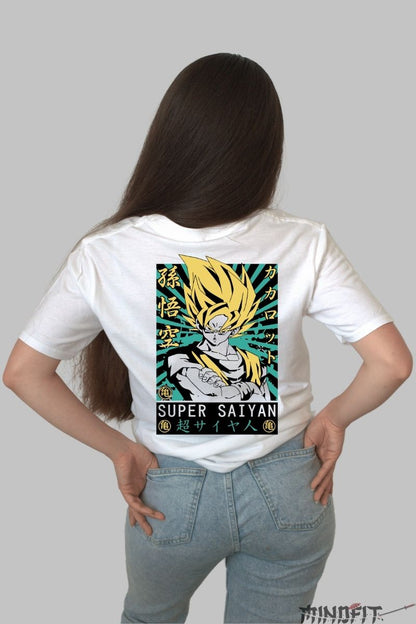 Tricou Anime Dragon Ball – Goku Super Saiyan Poster alb negru spate