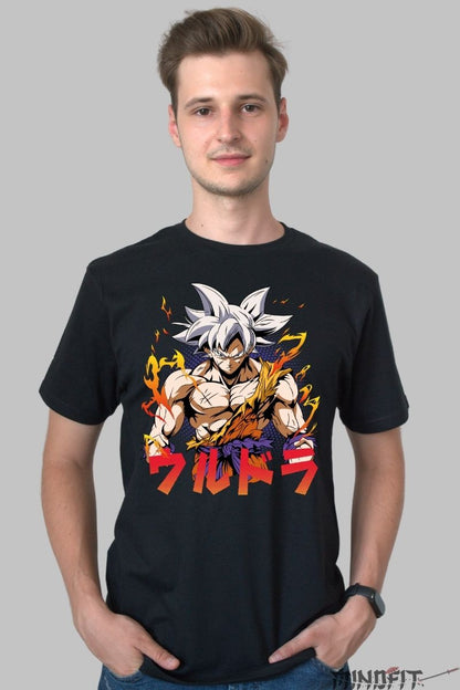 Tricou Anime Dragon Ball – Goku Ultra Instinct Flames barbat negru