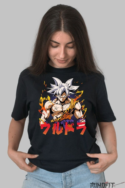 Tricou Anime Dragon Ball – Goku Ultra Instinct Flames dama negru