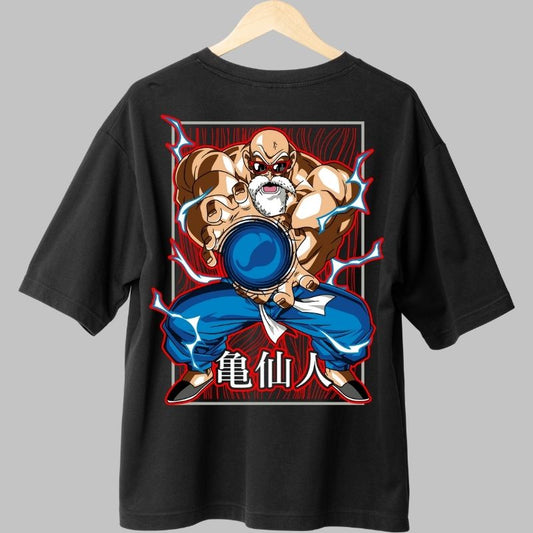 Tricou Anime Dragon Ball – Master Roshi Kamehameha negru fata