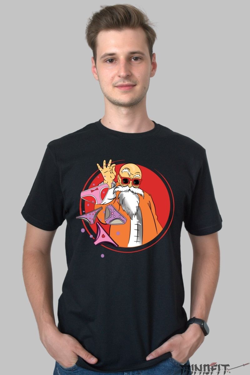 Tricou Anime Dragon Ball – Master Roshi Wild Style barbat negru