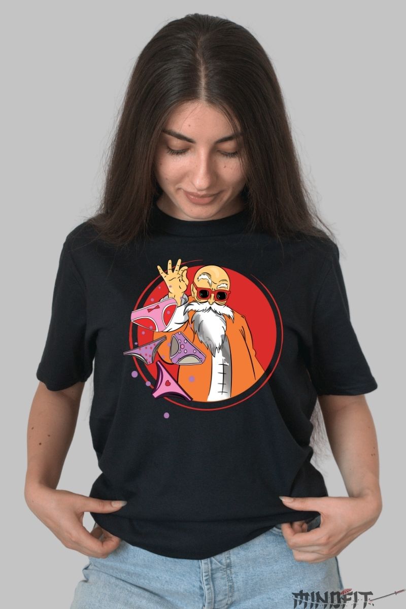 Tricou Anime Dragon Ball – Master Roshi Wild Style dama negru