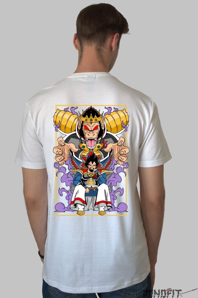 Tricou Anime Dragon Ball – Vegeta Rege Saiyan alb negru spate