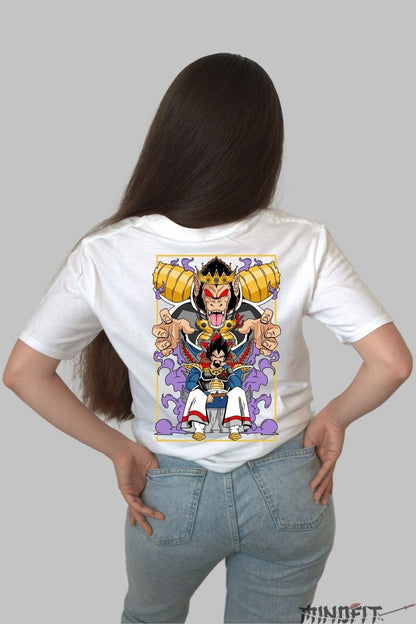 Tricou Anime Dragon Ball – Vegeta Rege Saiyan alb negru spate