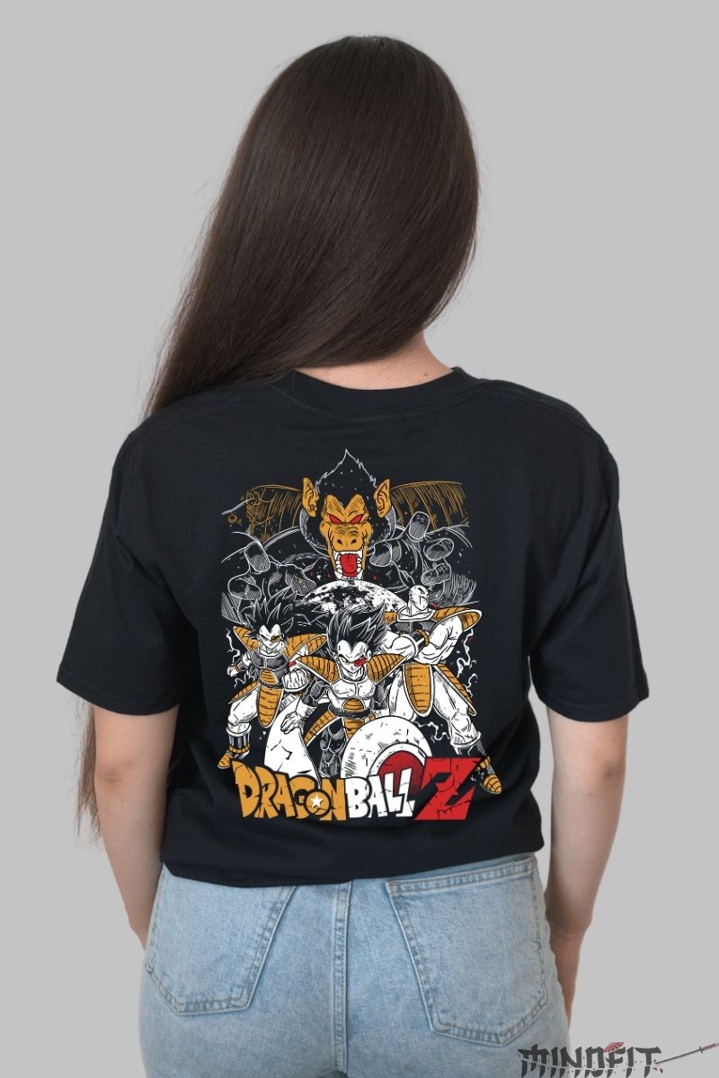 Tricou Anime Dragon Ball Z – Saiyan Invasion fata negru spate