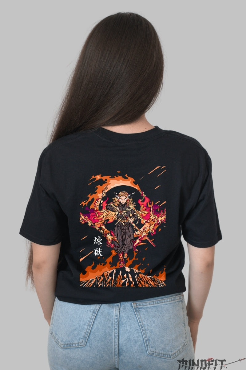 Tricou Anime Flame Hashira - Puterea Flacarii Dama Negru