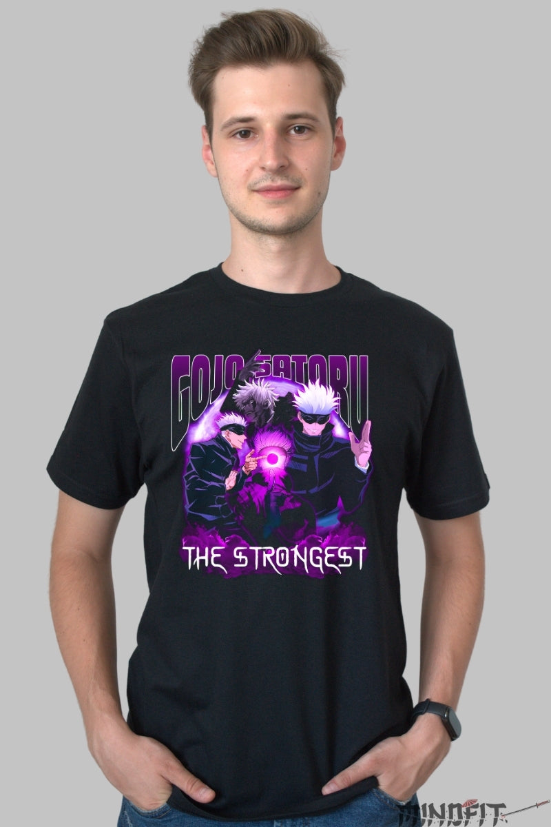 Tricou Anime Gojo Satoru - The Strongest Energia Nelimitata Barbat Negru