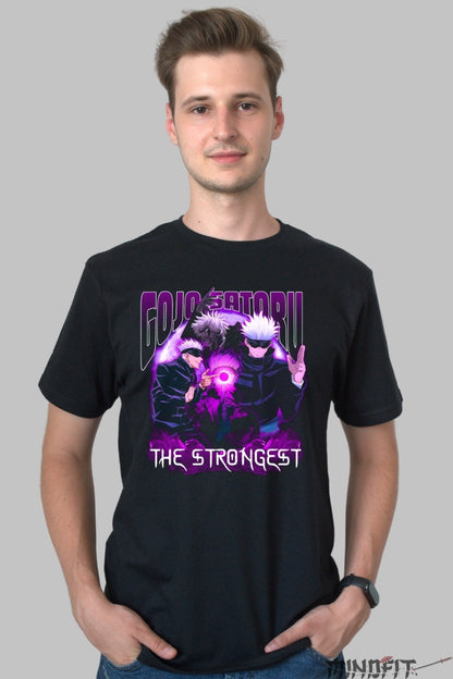 Tricou Anime Gojo Satoru - The Strongest Energia Nelimitata Barbat Negru