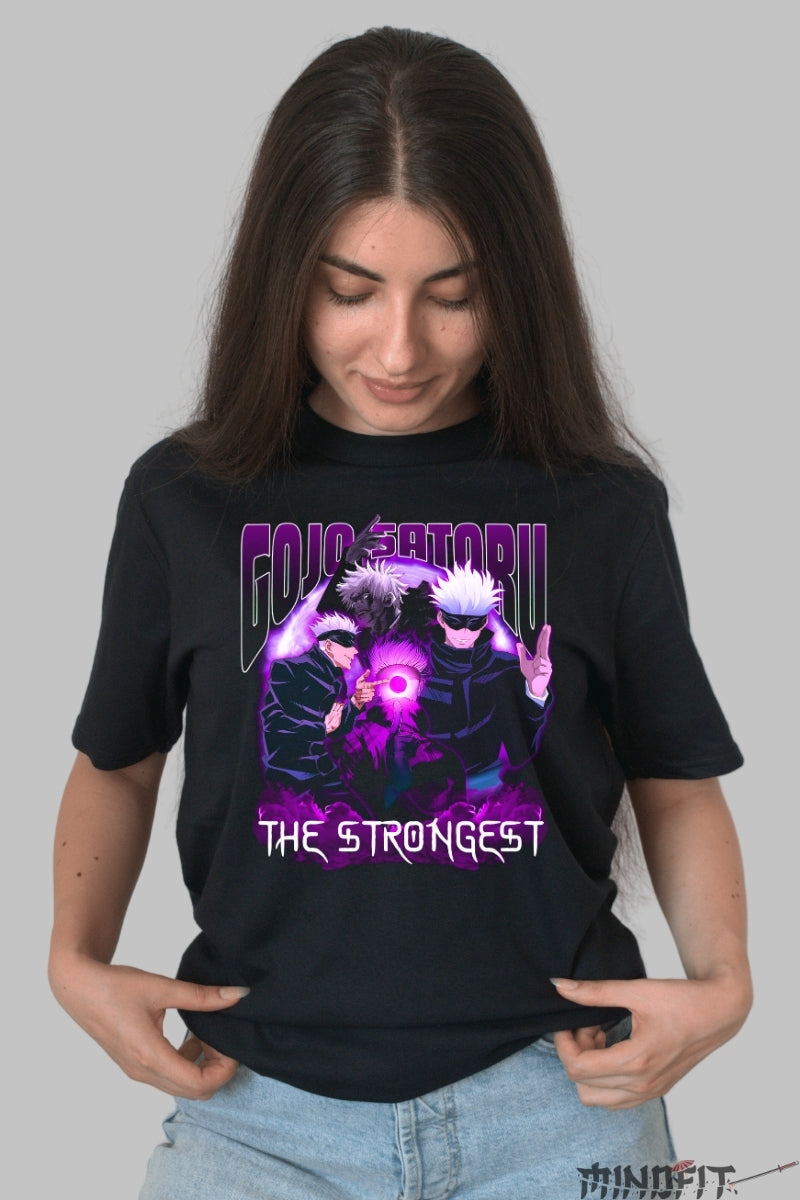Tricou Anime Gojo Satoru - The Strongest Energia Nelimitata Dama Negru