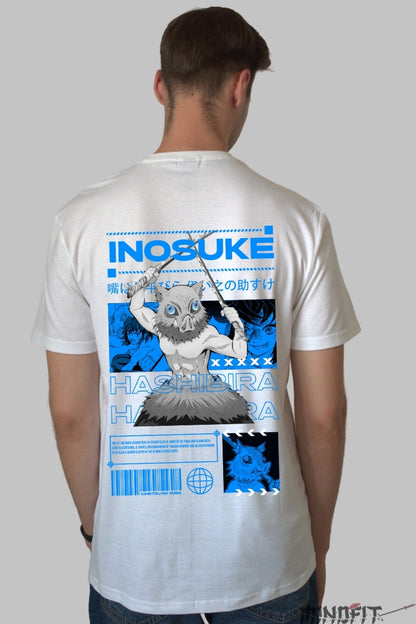 Tricou Anime Inosuke Hashibira - Furia Mistica Barbat Alb