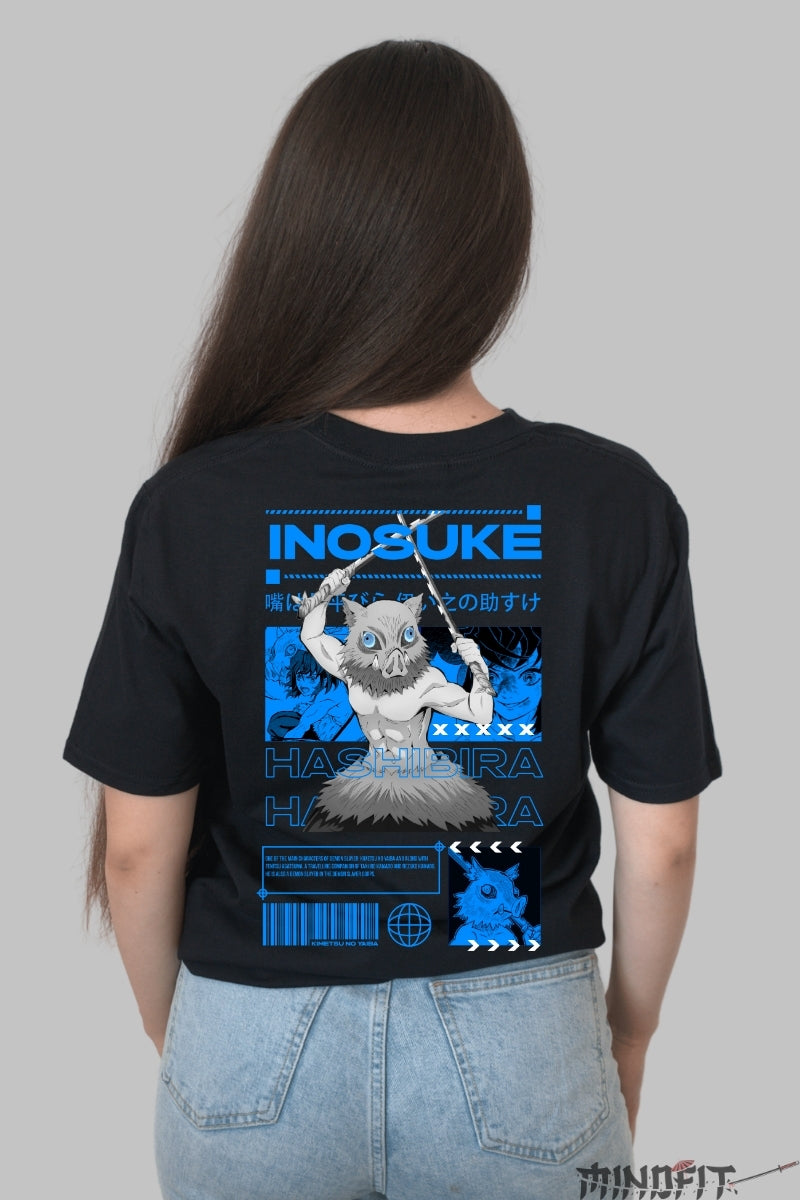 Tricou Anime Inosuke Hashibira - Furia Mistica Dama Negru