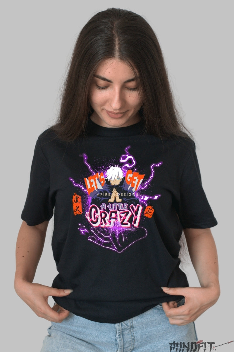 Tricou Anime Jujutsu Kaisen - Gojo Let's Get Crazy Dama Negru