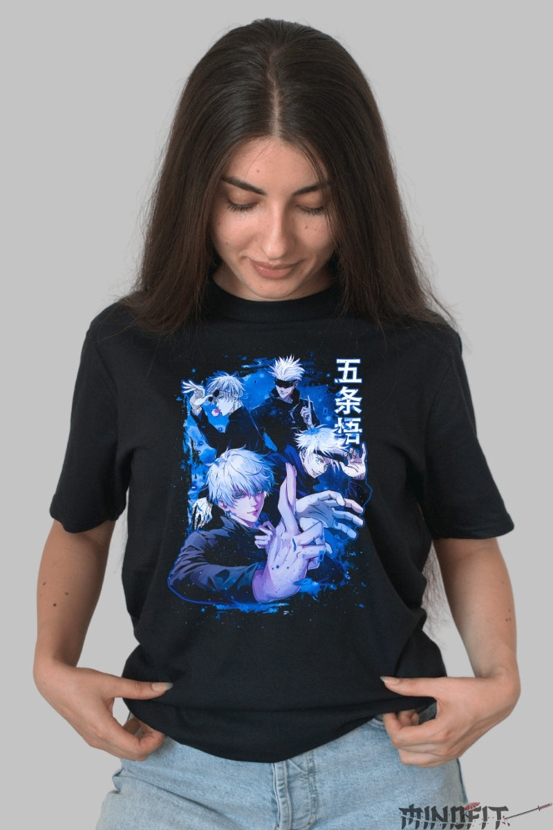 Tricou Anime Jujutsu Kaisen - Gojo Satoru Dominatia Infinita Dama Negru