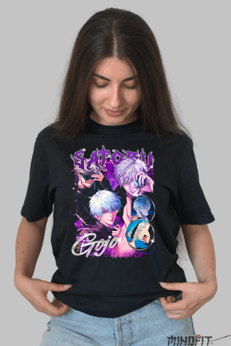 Tricou Anime Jujutsu Kaisen - Gojo Satoru Forta Infinita Dama Negru
