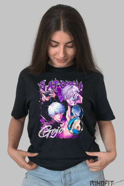 Tricou Anime Jujutsu Kaisen - Gojo Satoru Forta Infinita Dama Negru