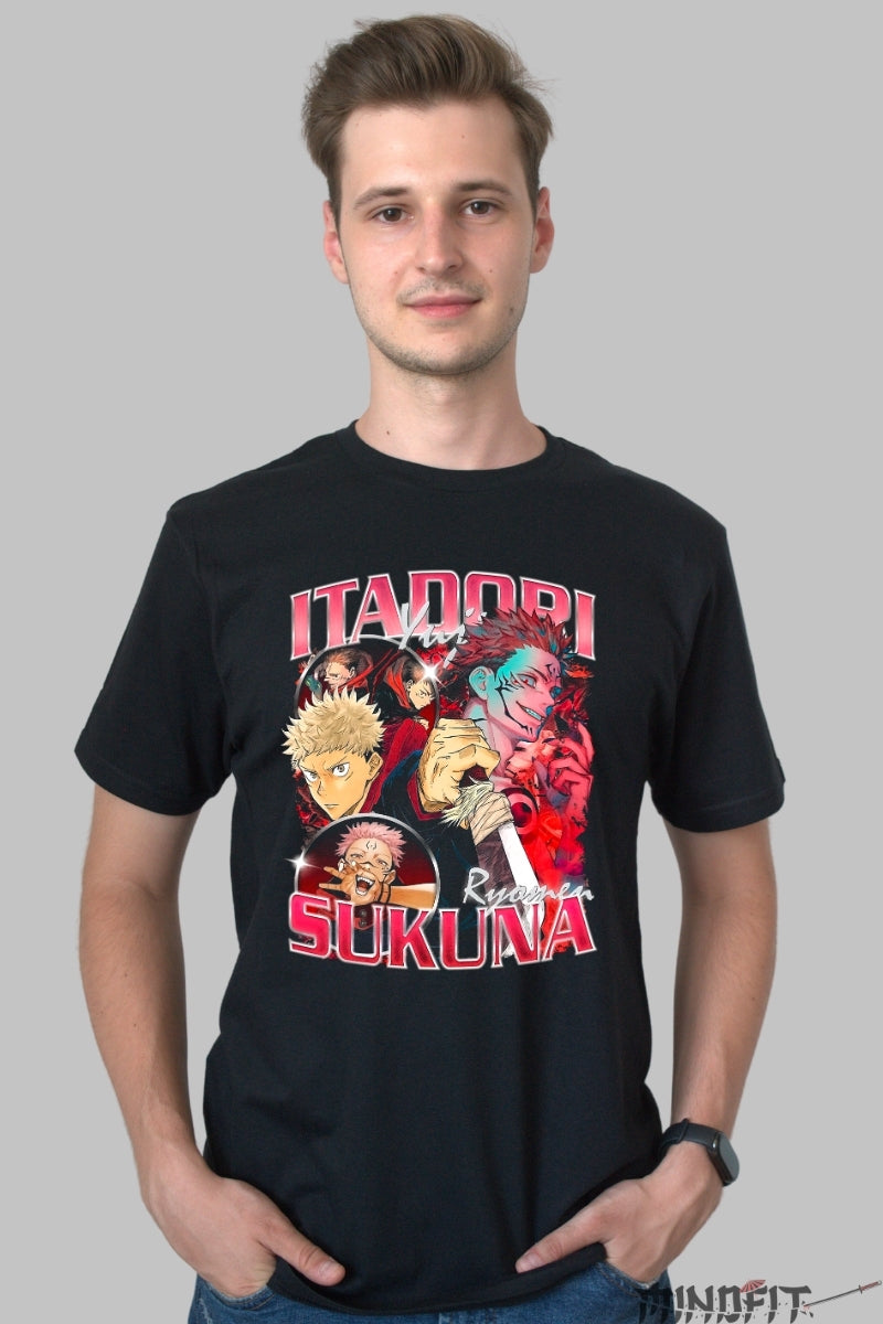 Tricou Anime Jujutsu Kaisen - Itadori vs Sukuna Rivalitate Blestemata Barbat Negru