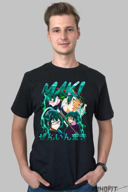 Tricou Anime Jujutsu Kaisen - Maki Forta Clanului Zenin Barbat Negru
