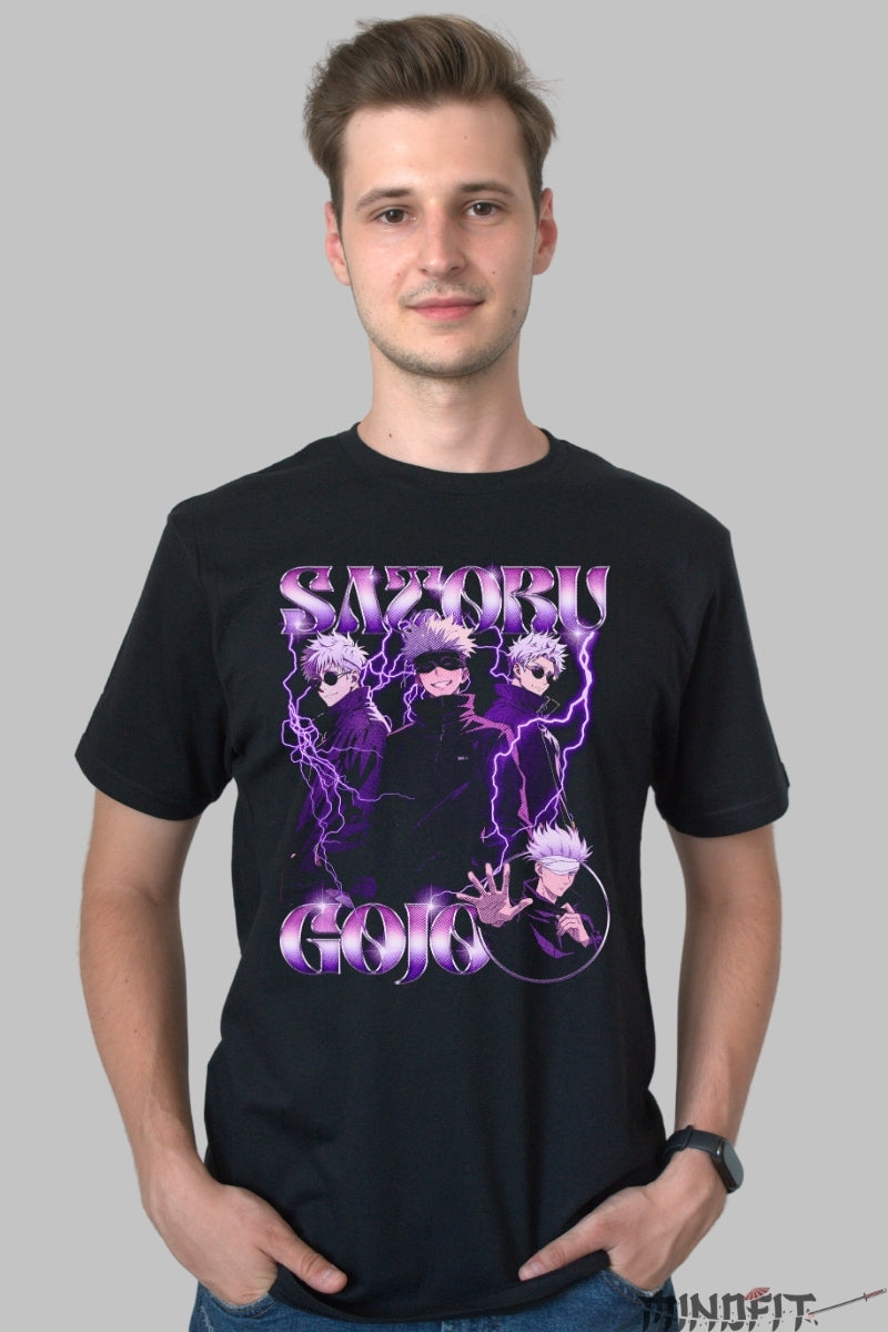 Tricou Anime Jujutsu Kaisen - Satoru Gojo Fulger Violet Barbat Negru