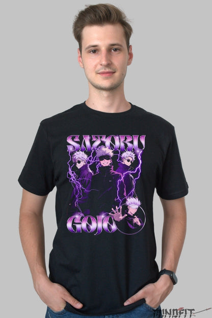 Tricou Anime Jujutsu Kaisen - Satoru Gojo Fulger Violet Barbat Negru