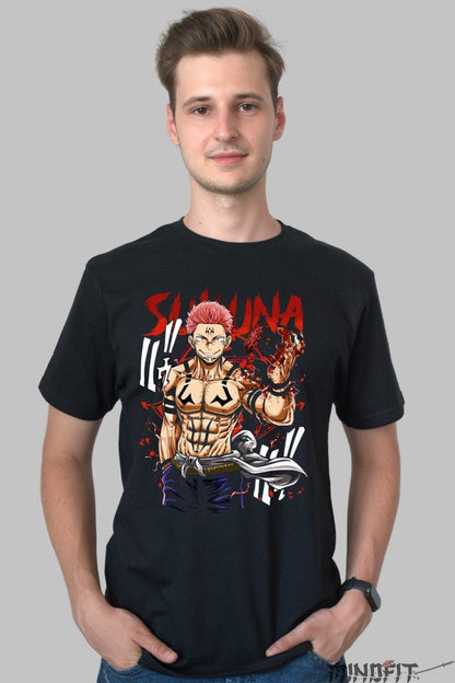Tricou Anime Jujutsu Kaisen - Sukuna Rege al Blestemelor Barbat Negru