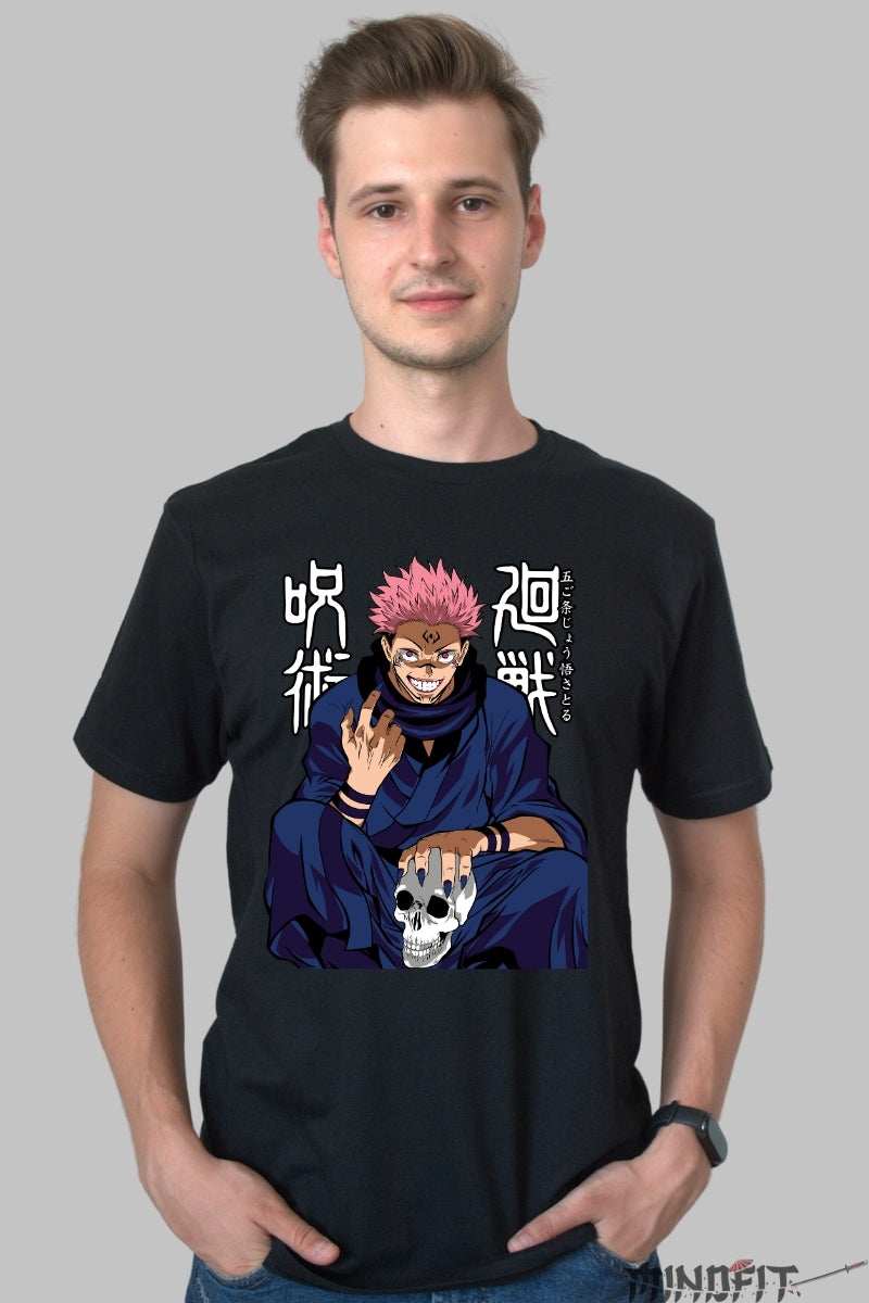 Tricou Anime Jujutsu Kaisen - Sukuna Rege Blestemat Barbat Negru