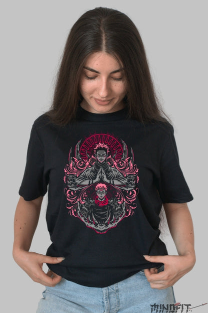 Tricou Anime Jujutsu Kaisen - Sukuna Rege Blestemat Dama Negru