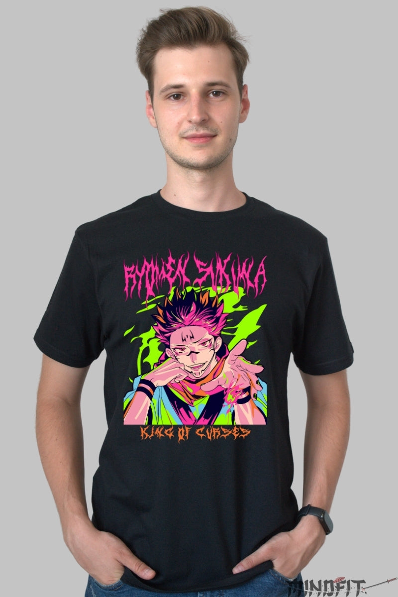 Tricou Anime Jujutsu Kaisen - Sukuna Regele Blestemelor Barbat Negru