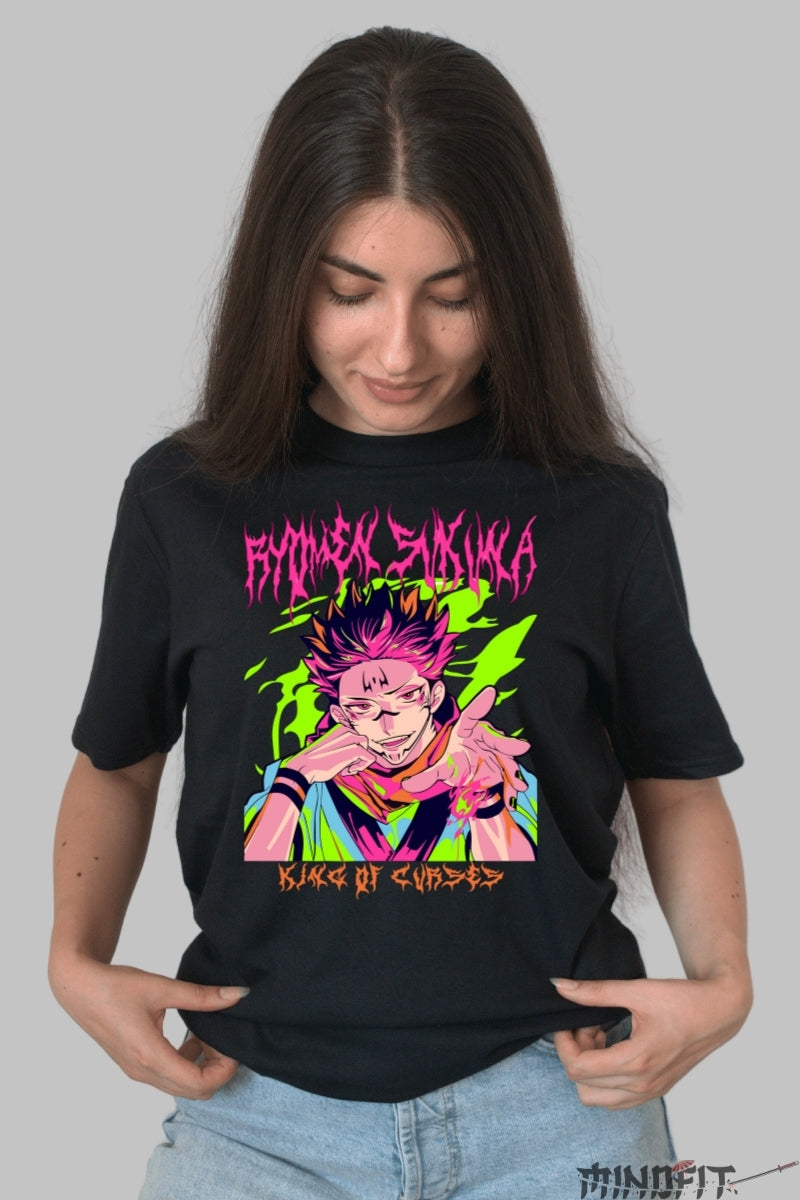 Tricou Anime Jujutsu Kaisen - Sukuna Regele Blestemelor Dama Negru