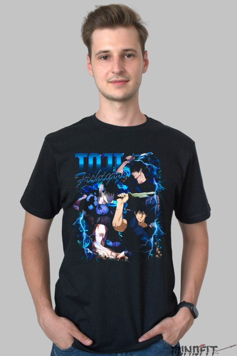 Tricou Anime Jujutsu Kaisen - Toji Fushiguro Forta Fulgere Intunecate Barbat Negru
