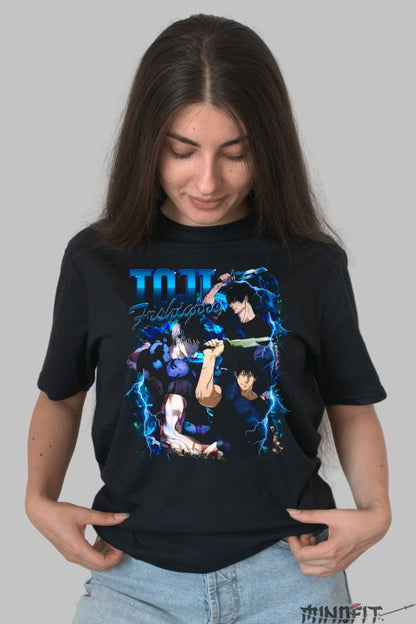 Tricou Anime Jujutsu Kaisen - Toji Fushiguro Forta Fulgere Intunecate Dama Negru