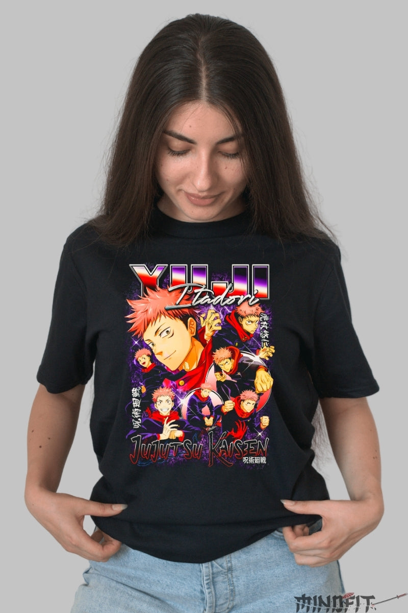 Tricou Anime Jujutsu Kaisen - Yuji Itadori Furia Blestemata Dama Negru