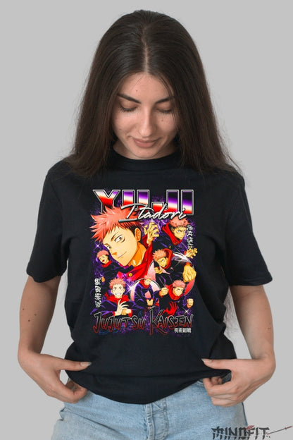 Tricou Anime Jujutsu Kaisen - Yuji Itadori Furia Blestemata Dama Negru