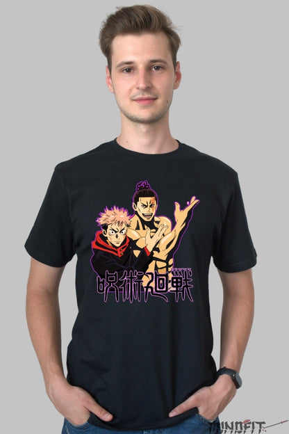 Tricou Anime Jujutsu Kaisen - Yuji si Sukuna Forta Blestemata Barbat Negru