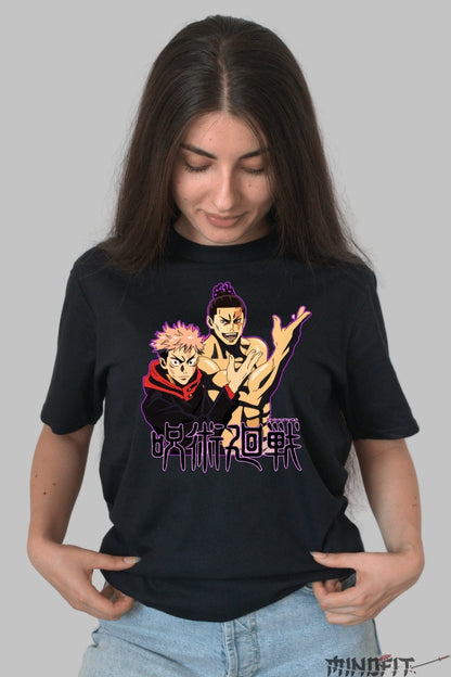Tricou Anime Jujutsu Kaisen - Yuji si Sukuna Forta Blestemata Dama Negru