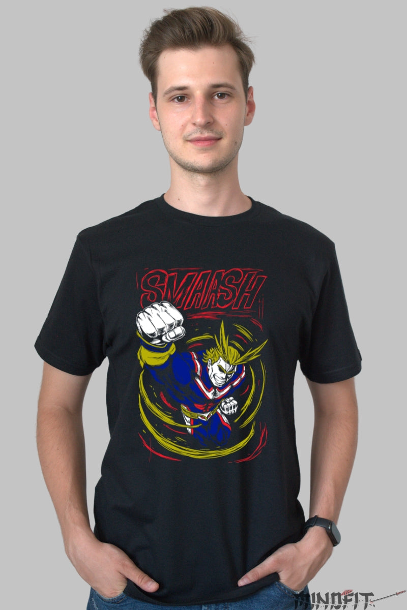 Tricou Anime My Hero Academia - All Might Smash Legendar Barbat Negru