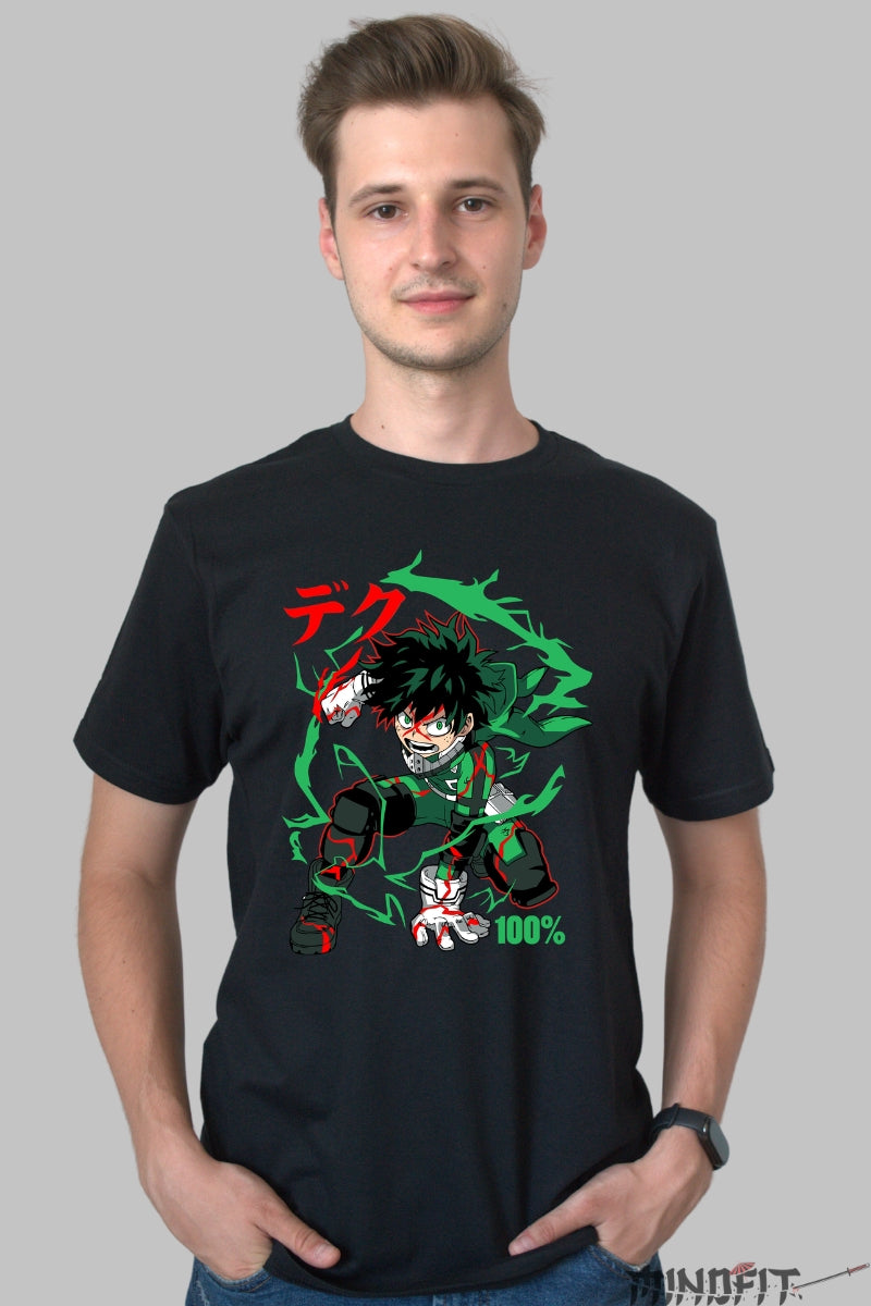 Tricou Anime My Hero Academia - Deku 100% Determinare Totala Barbat Negru