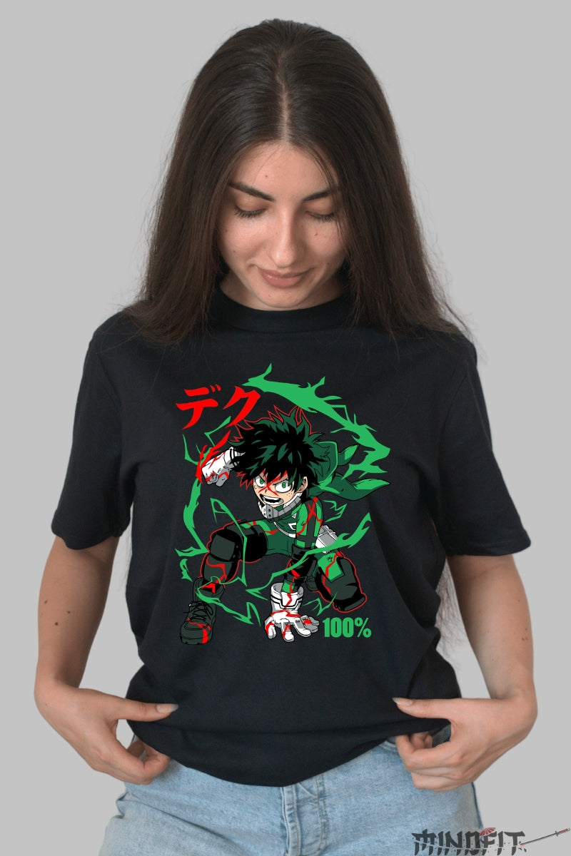 Tricou Anime My Hero Academia - Deku 100% Determinare Totala Dama Negru