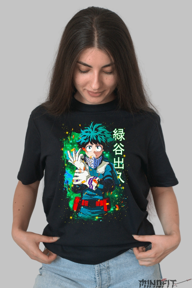 Tricou Anime My Hero Academia - Deku Aura Incredibila Dama Negru