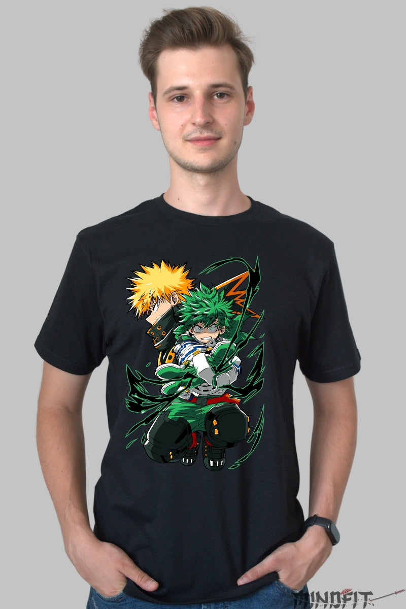 Tricou Anime My Hero Academia - Deku si Bakugo Forta Exploziva Barbat Negru