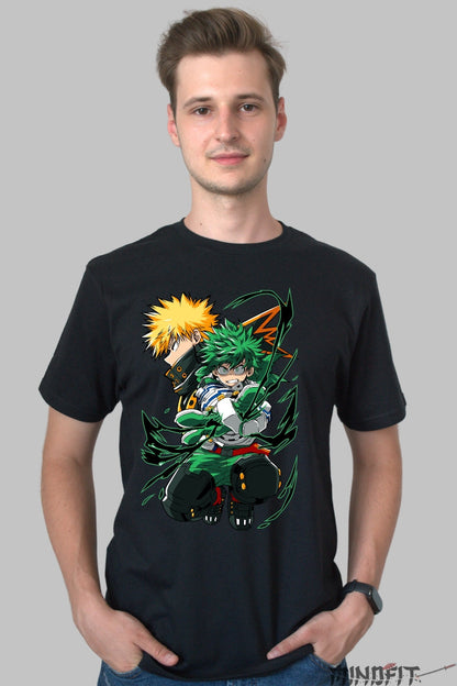 Tricou Anime My Hero Academia - Deku si Bakugo Forta Exploziva Barbat Negru