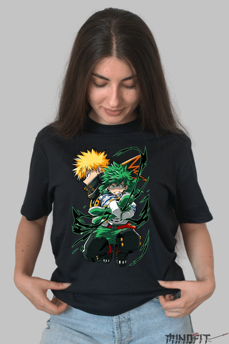 Tricou Anime My Hero Academia - Deku si Bakugo Forta Exploziva Dama Negru