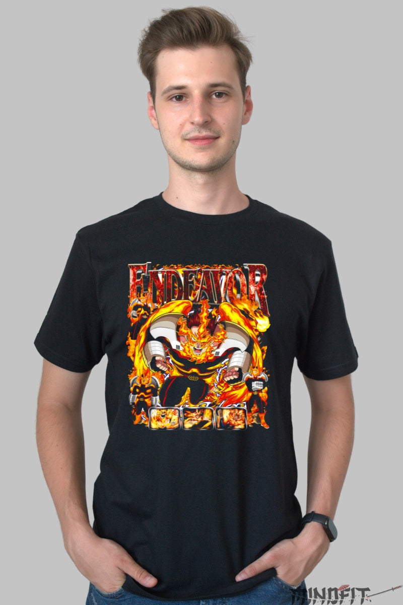 Tricou Anime My Hero Academia - Endeavor Focul Determinarii Barbat Negru