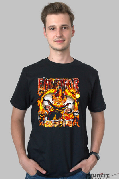 Tricou Anime My Hero Academia - Endeavor Focul Determinarii Barbat Negru