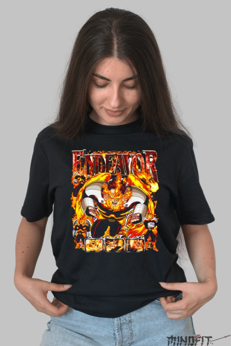 Tricou Anime My Hero Academia - Endeavor Focul Determinarii Dama Negru