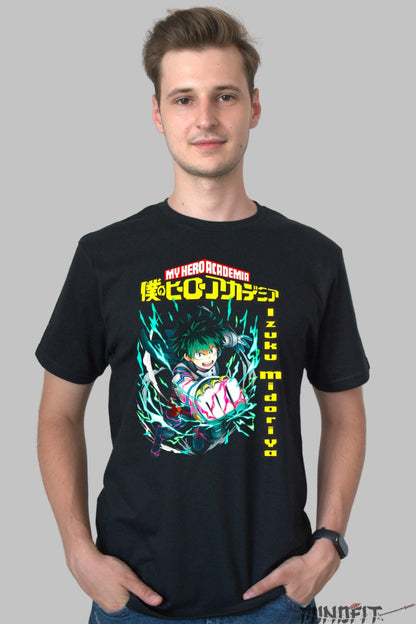 Tricou Anime My Hero Academia - Izuku Midoriya Cu Puterea In Foc Barbat Negru