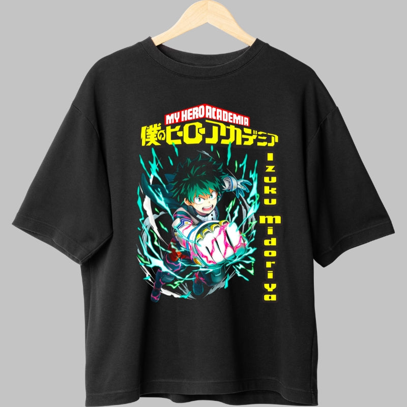 Tricou Anime My Hero Academia - Izuku Midoriya Cu Puterea In Foc Fata